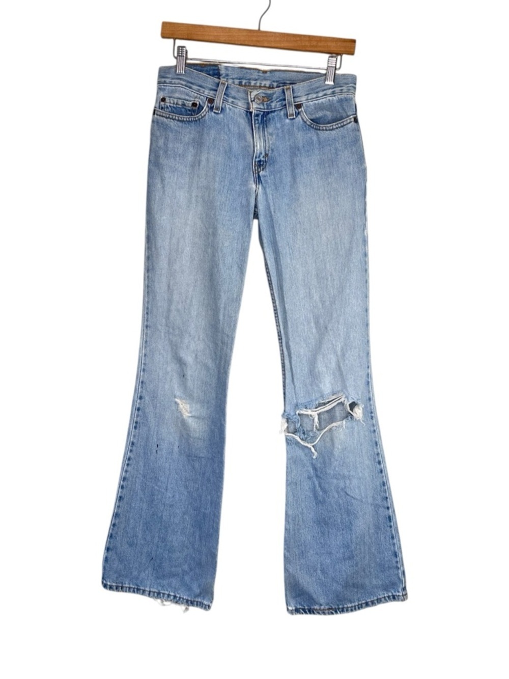 Vintage Levi's 514 Super Low Flared Leg Y2K Light Wash Sz 5 JR M Flare Jeans